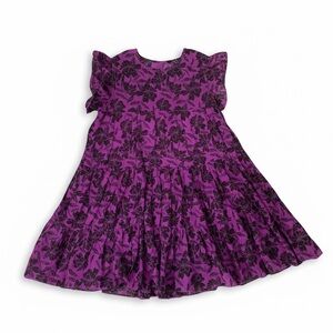 Olivaceous Babydoll Voluminous Mini Dress Purple Floral Cotton Flutter Sleeve S